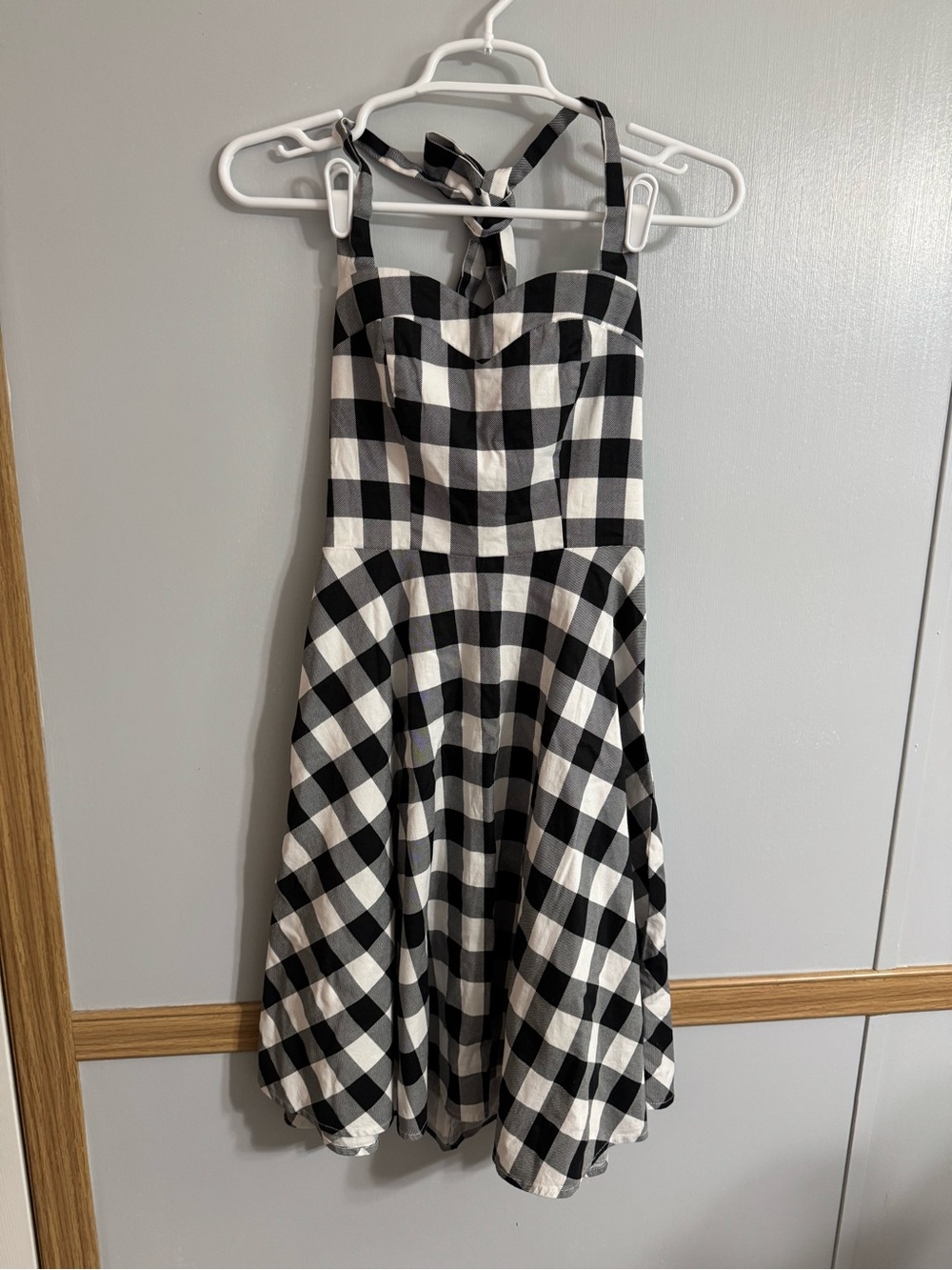 Topdress Black White Gingham Backless Halter Dress Size Small Retro Trad Wife - Picture 9 of 9
